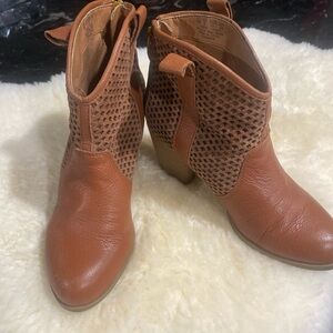 Fergie Tan Textured Ankle Booties